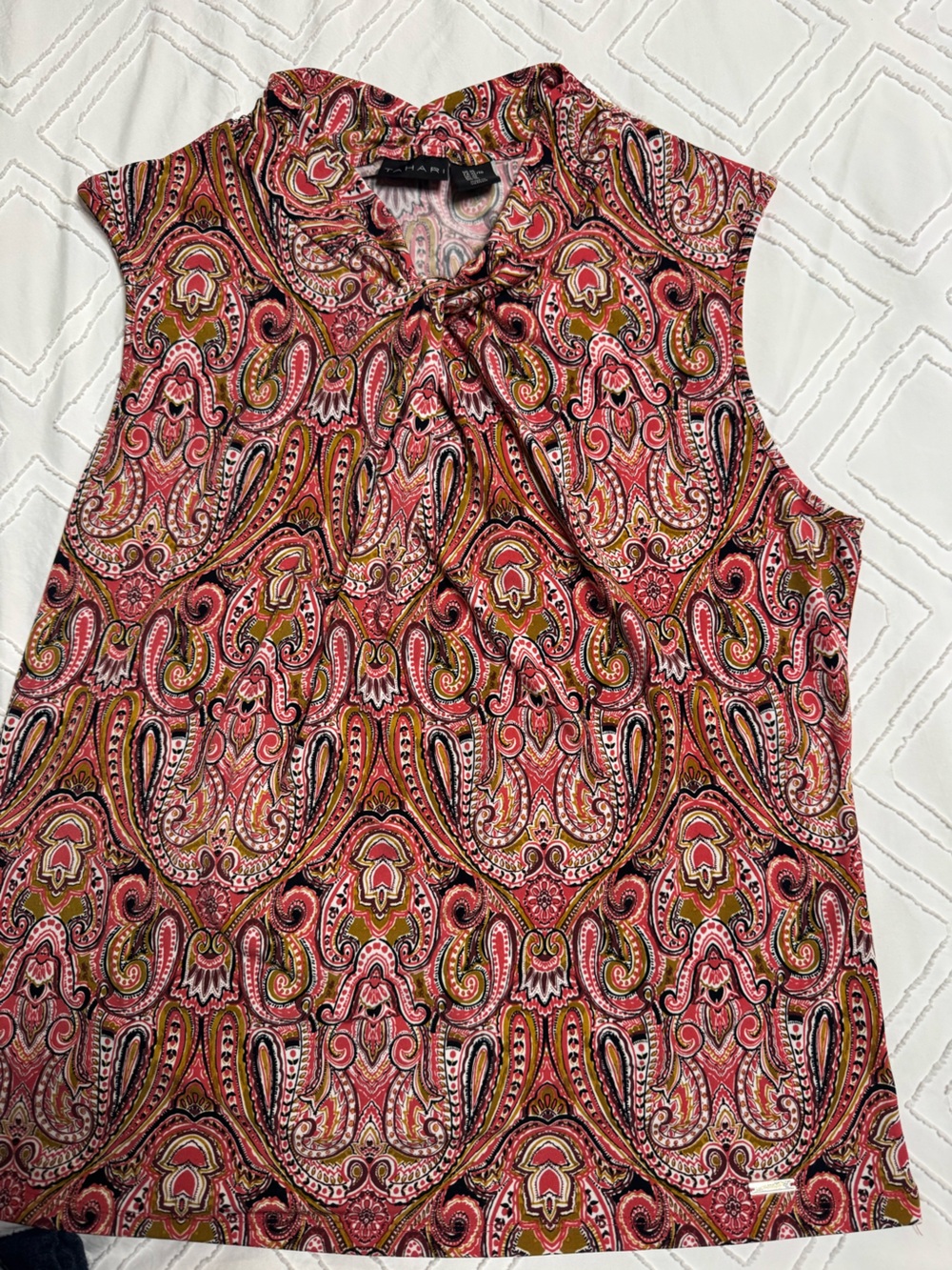 Tahari Pink Paisley Tie-Neck Camisole Top
